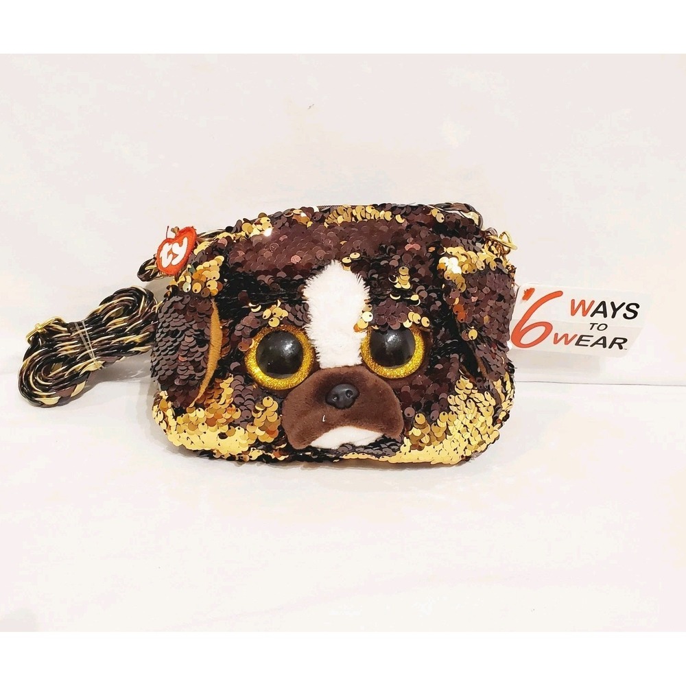 Brutus TY Beanie Boos Fashion 2019 Sequin Wristlet Purse Brown w Tags